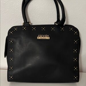 Nicole Black and Gold Studded Satchel